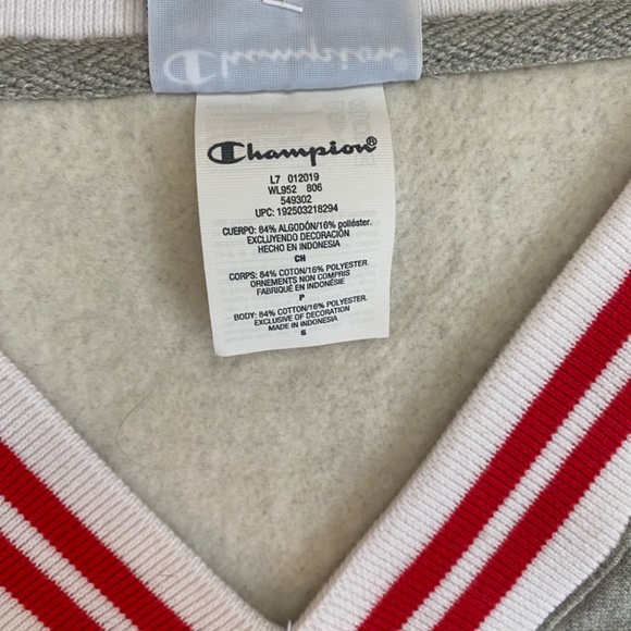 Champion V-neck Reverse Weave Grey Cropped Sweatshirt - Picture 4 of 6